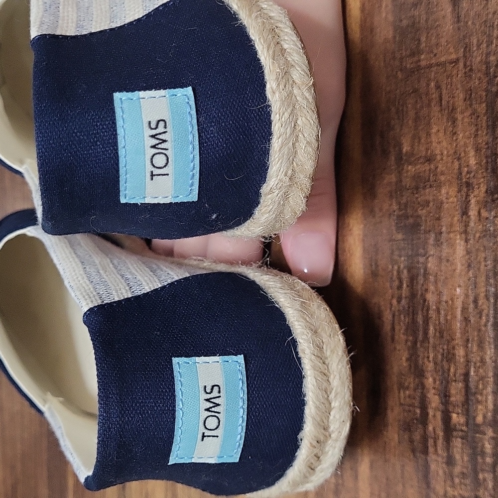 TOMS Alpargata Rope Navy Recycled Cotton University Stripes Espadrilles Slip-Ons
